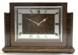 Art Deco style mantel clock in stepped wooden case, by Walker & Hall, retailed by Garrard, 30cm