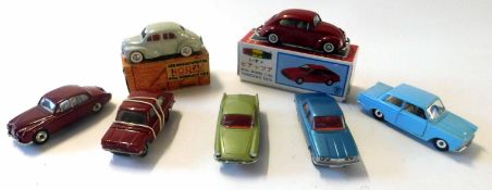 Collection of Dinky toy models and others including a 4CV Renault, two with original boxes (7)