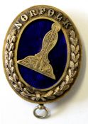 Hallmarked silver and enamel Norfolk badge