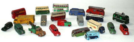 Collection of Dinky buses and lorries in varying conditions, (21)