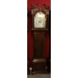 Late Victorian oak cased longcase clock with swan neck pediment and arched dial with Prince of Wales