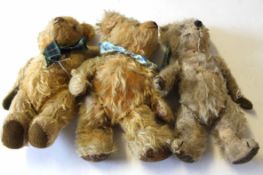 Group of three early 20th century teddy bears in various condition