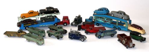 Collection of Dinky toys in varying conditions, together with a Corgi car transporter and a Dinky