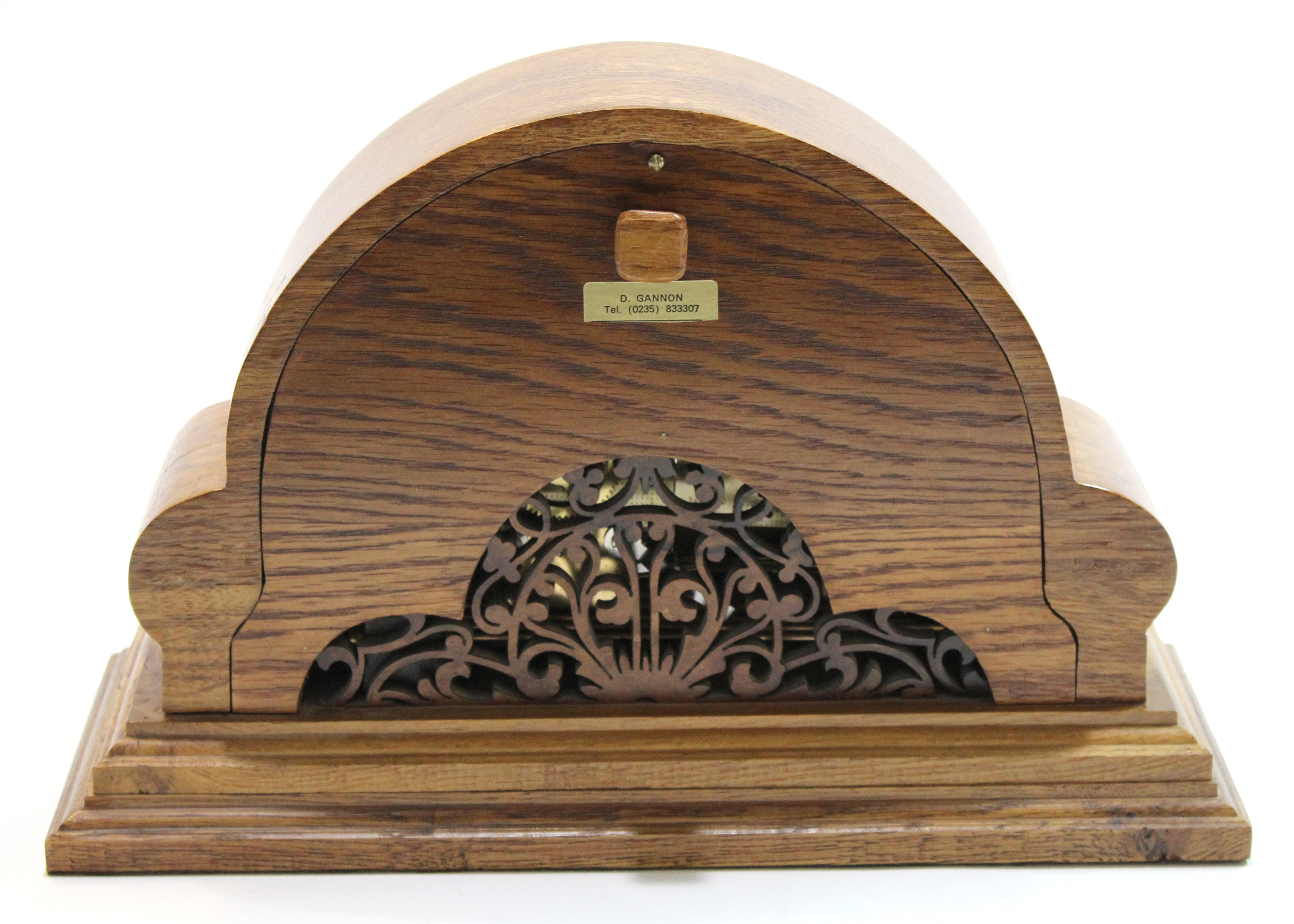 Modern mantel clock in shaped figured walnut case, 33cm long - Image 2 of 2