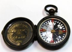 Pocket compass, the interior inscribed Pilcomayo Exploration 1889-91 GK to VR, 1895. Note: the