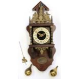Wall clock with silvered dial and two brass weights