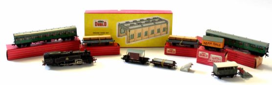 Collection of Hornby Dublo railway accessories including an engine in BR livery No 80054 with box