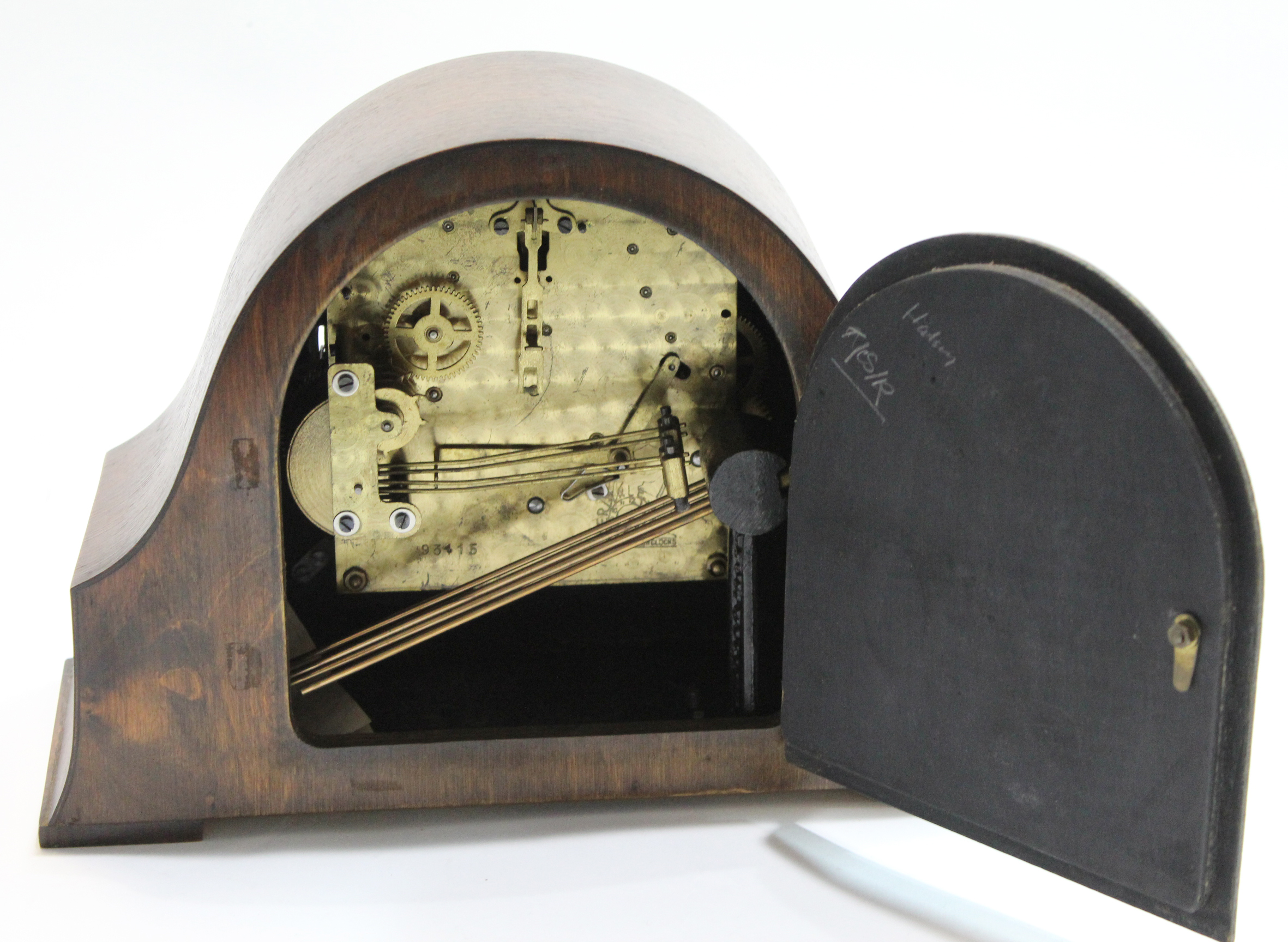 Mid-20th century mantel clock in wooden grained case - Image 3 of 3