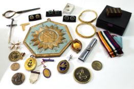 Group of Masonic ephemera and other items including number of cuff links, metal badge and further