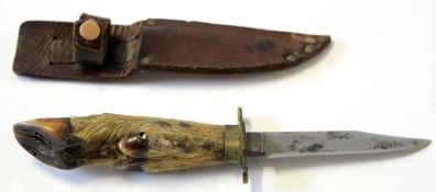 Cased Commando type knife in leather sheath, blade length approx 15cm