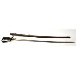 Infantry sword with wire bound fishskin grip, the blade 85cm long in steel scabbard