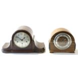 Two mid-20th century mantel clocks, one with Westminster chimes, both in light oak veneered wooden
