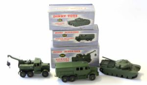 Group of three Dinky military vehicles in original boxes comprising a Centurion tank No 651, a