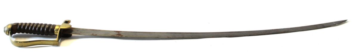 19th century Infantry sabre with leather bound grip and brass guard, the blade approx 70cm