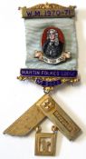 Silver gilt and enamel badge for the Martin Folkes Lodge No 6622