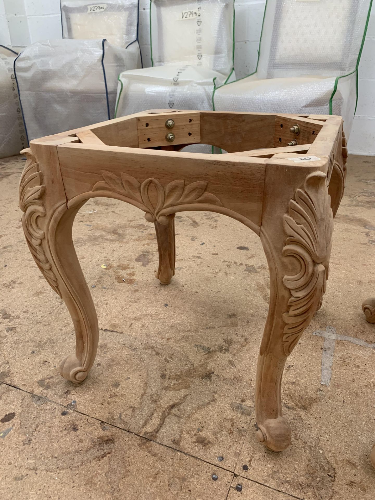 Carved square small Table or Stool base, approx 2', requires finishing/polshing.