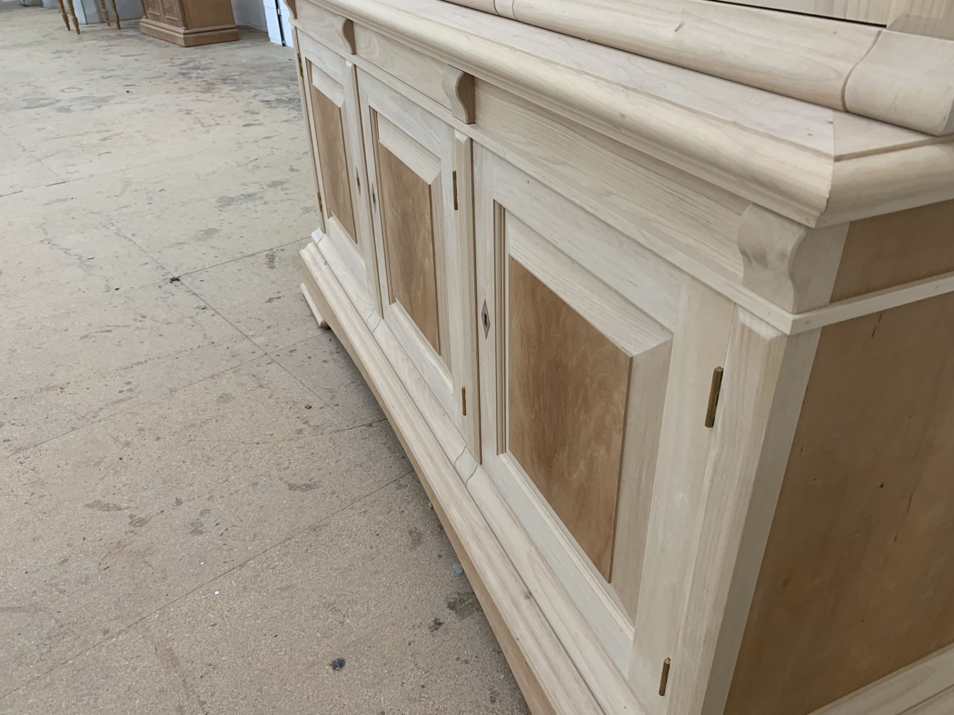 Three door Bookcase, with pediment, from the Trafalgar Cherry range, requires finishing/polishing. - Image 5 of 6