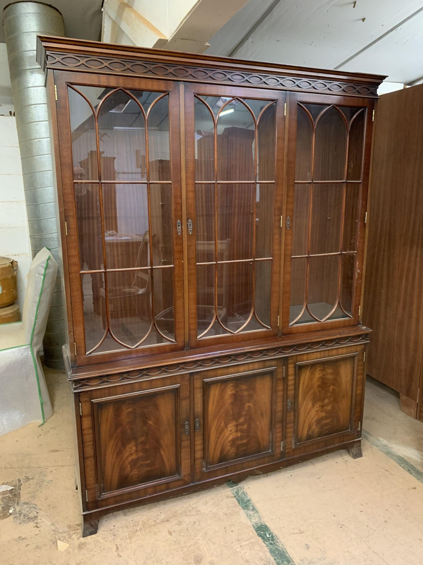 Three-door glazed Bookcase or Display Cabinet, width approx 5'.
