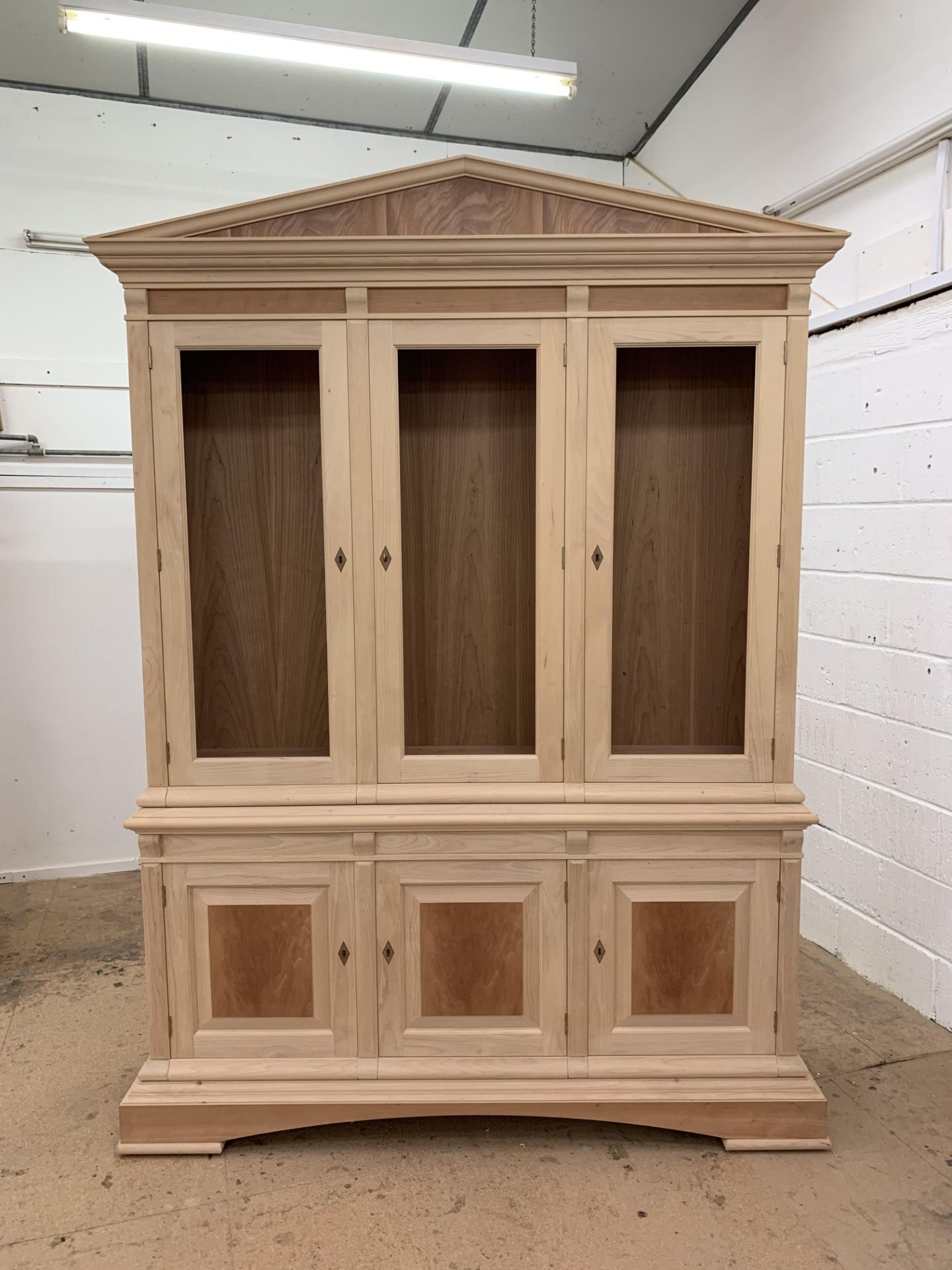 Three door Bookcase, with pediment, from the Trafalgar Cherry range, requires finishing/polishing. - Image 2 of 6