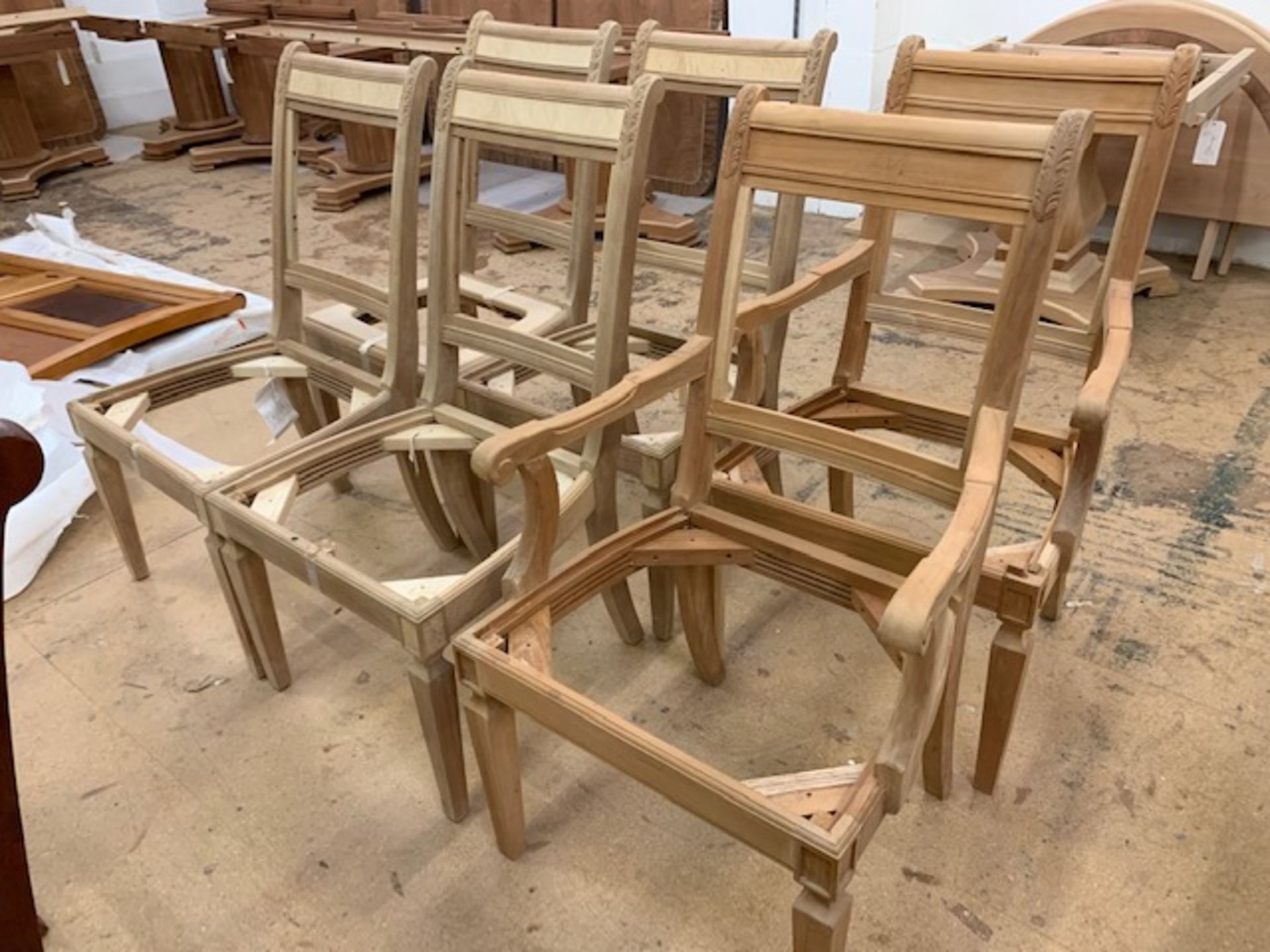 Set of six stuff-over Chairs (require finish/polishing).