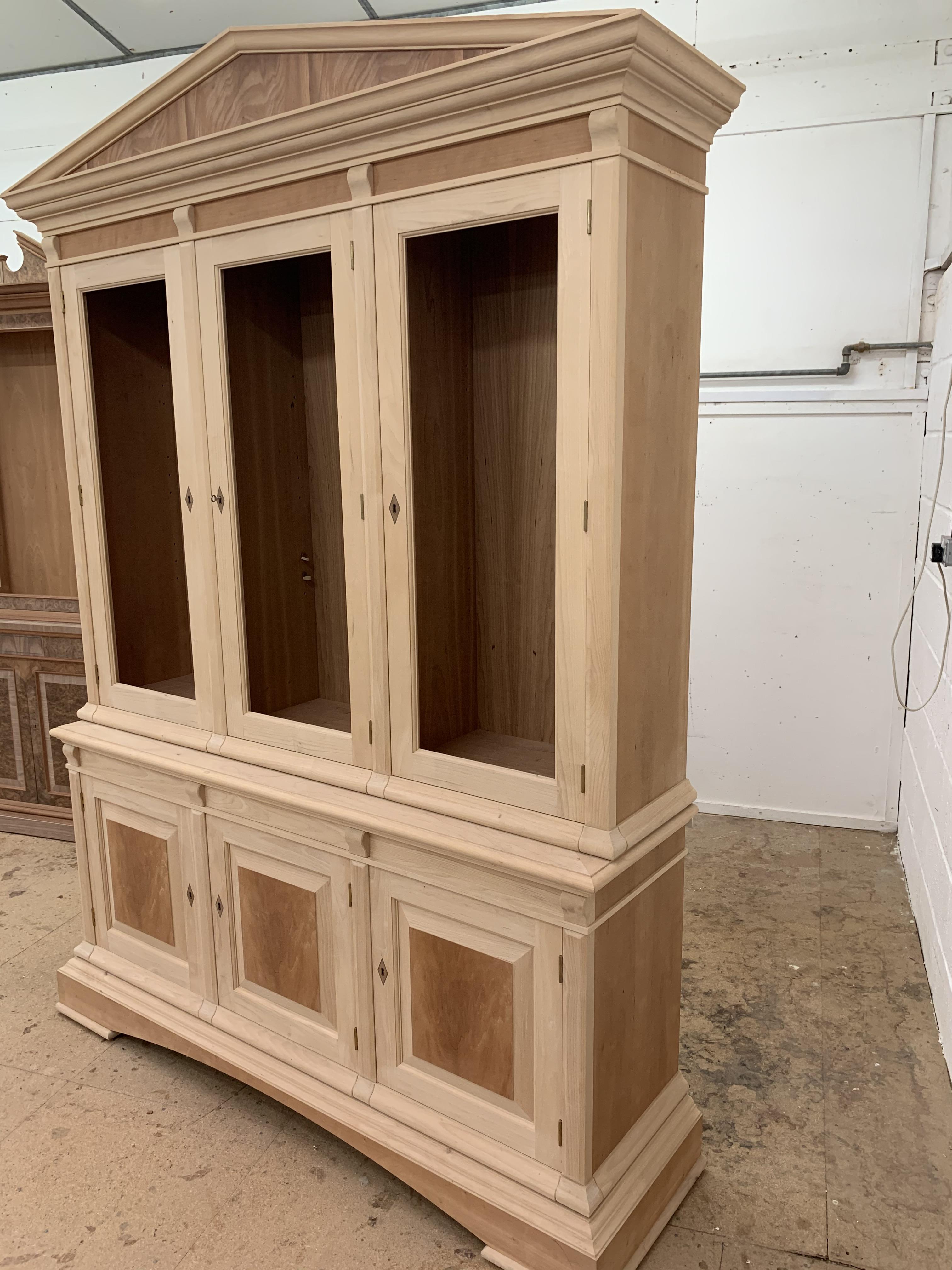 Three door Bookcase, with pediment, from the Trafalgar Cherry range, requires finishing/polishing. - Image 4 of 6