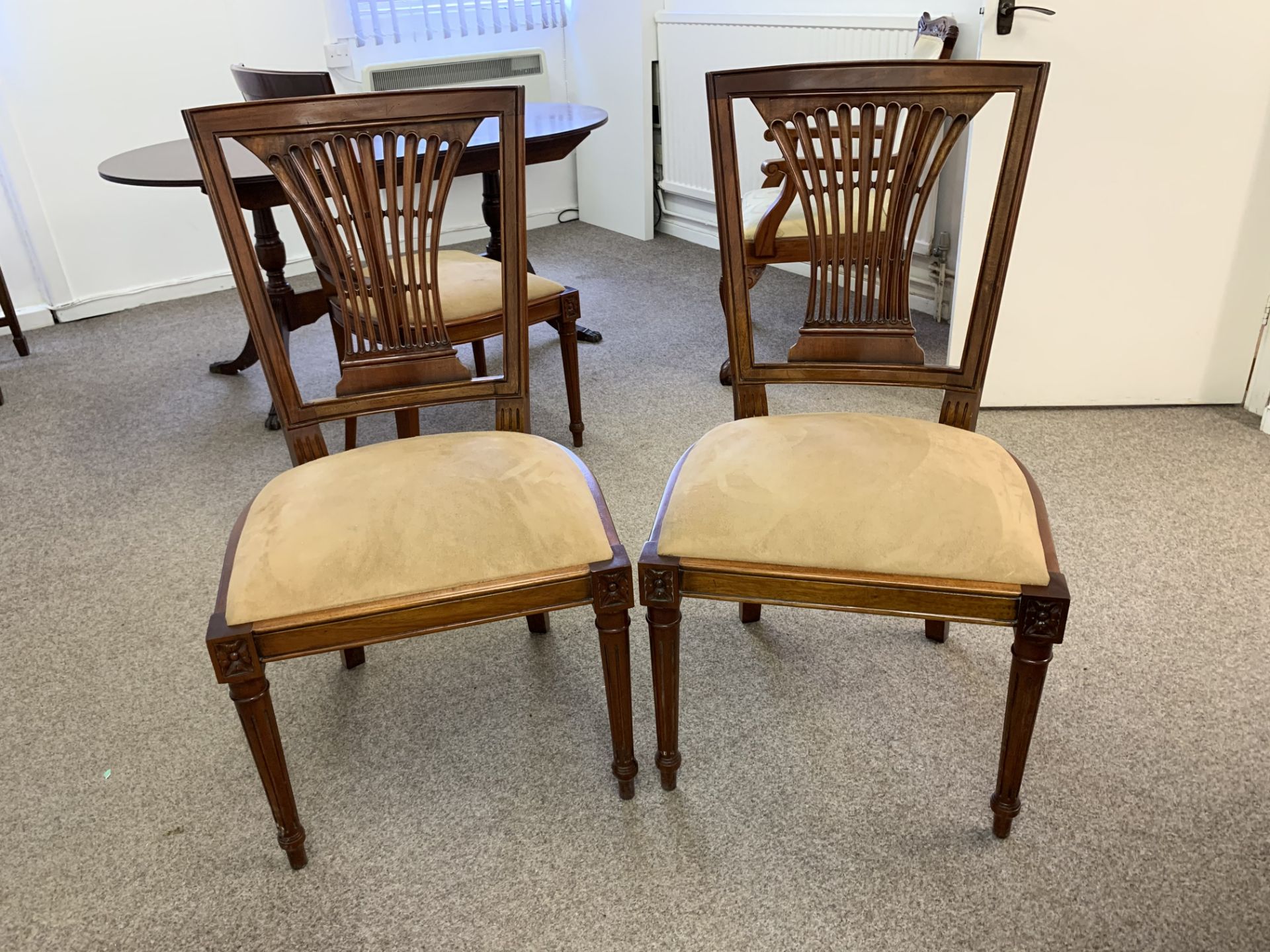 Set of six upholstered walnut Dining Chairs (office)