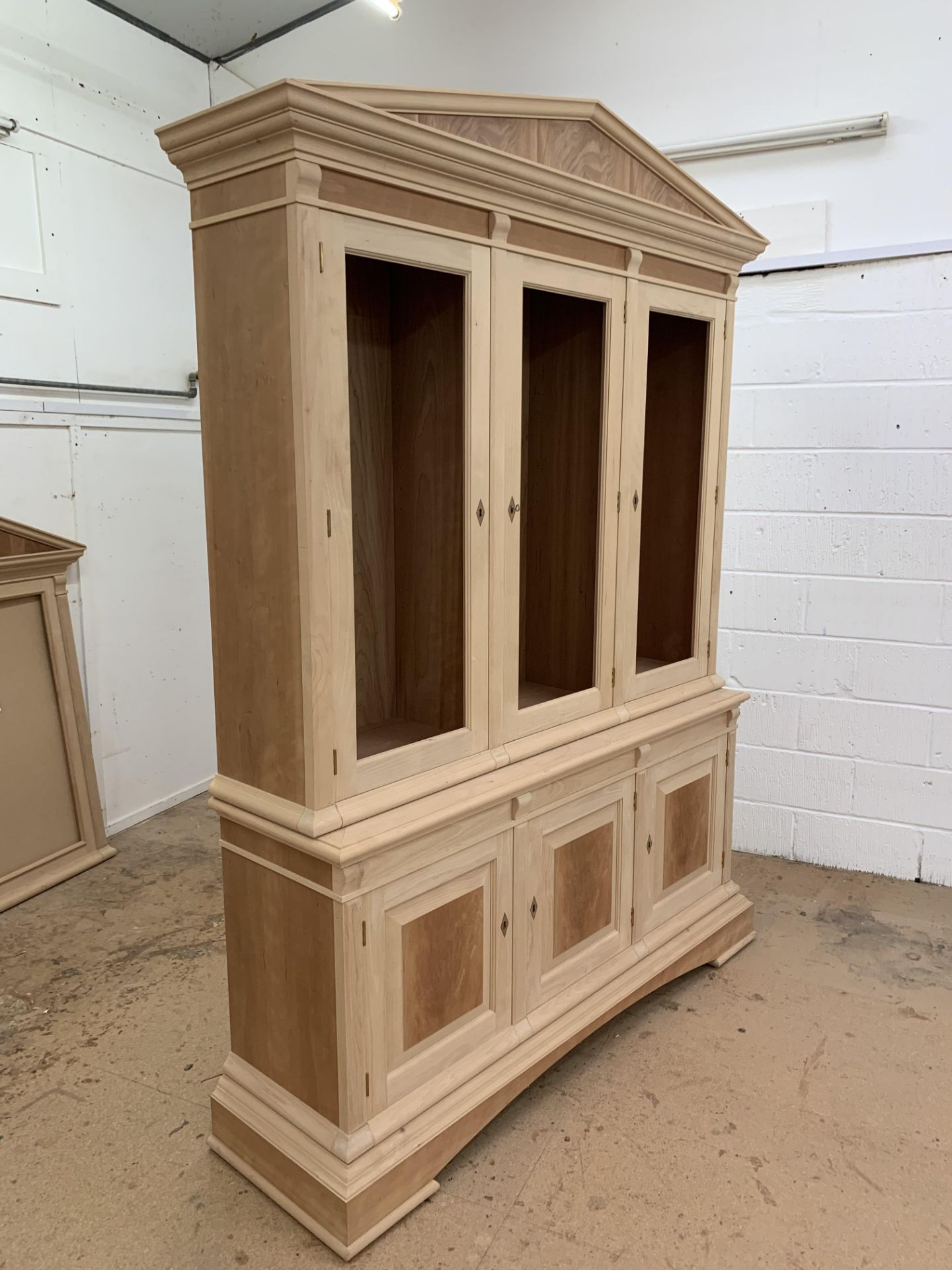 Three door Bookcase, with pediment, from the Trafalgar Cherry range, requires finishing/polishing. - Image 3 of 6