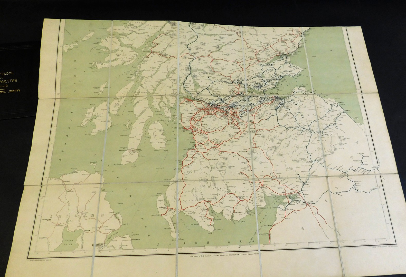 J & W EMSLIE: OFFICIAL RAILWAY MAP OF SCOTLAND, London, The Railway Clearing House 1927, folding - Image 2 of 3