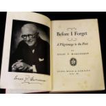 ISAAC F MARCOSSON: BEFORE I FORGET, A PILGRIMAGE TO THE PAST, New York, Dodd, Mead & Co, 1959, 1st