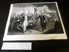 [H LEMON]: ADMIRAL DE WINTER SURRENDING HIS SWORD TO ADMIRAL DUNCAN 11TH OCT 1798, engraving,