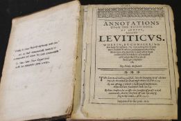 HENRY AINSWORTH: ANNOTATIONS UPON THE THIRD-FIFTH BOOK OF MOSES,,,, [Amsterdam], imprinted [by Giles