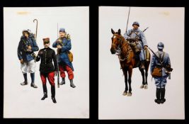 Group of coloured prints of First World War French soldiers