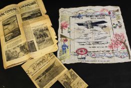 Early aviation memorabilia including linen handkerchief - souvenir of England's First Flying Week