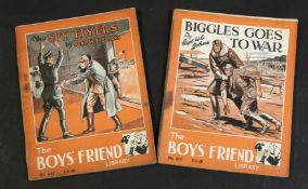 W E JOHNS: 2 titles: BIGGLES GOES TO WAR - THE SPY FLIERS, Amalgamated Press, February 1938, June