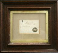 Signature for Lord Roberts dated 7th March 1901 with Commander in Chief's Office stamp in oak frame.