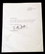 Letter to Al Parker, 50 Mount St, London W1 signed by Timothy Dalton, circa 1975