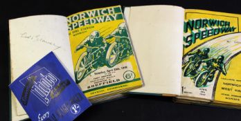 Two volumes of cloth bound speedway programmes for Norwich Firs Stadium Speedway, the first for