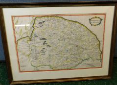 ROBERT MORDEN: NORFOLK, hand coloured engraved map [1695], framed and glazed, approx size 590 x