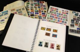 Box of various stamp albums including stamps from Canada, Royal Historical Series, an album with