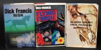 DICK FRANCIS: 3 titles: FLYING FINISH, 1966, 1st edition, signed, original cloth, dust wrapper;