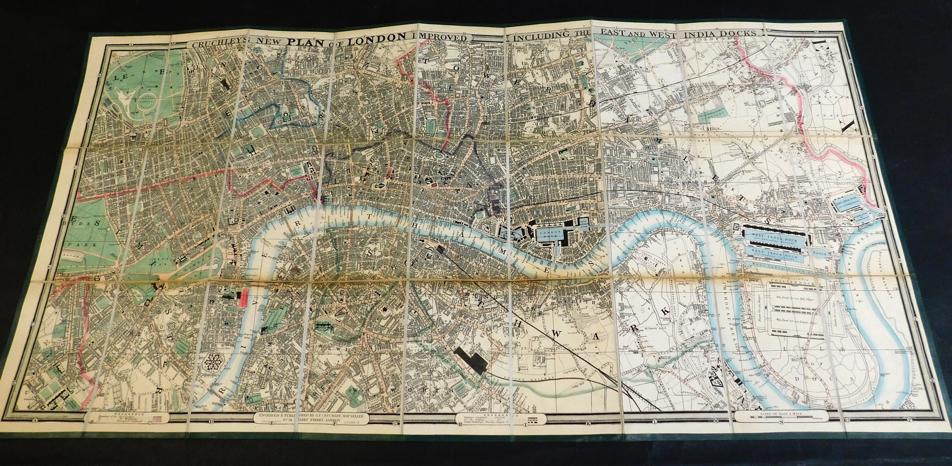 G F CRUCHLEY: CRUCHLEY'S NEW PLAN OF LONDON IMPROVED INCLUDING THE EAST AND WEST INDIA DOCKS,