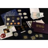 Carton: containing mainly UK coins including proof sets for 1970, 1982, 1986, 1996 (de luxe),