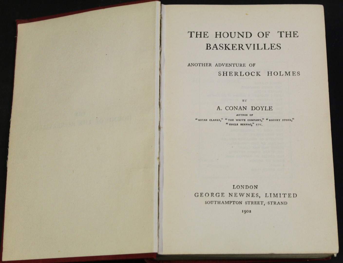 SIR ARTHUR CONAN-DOYLE: THE HOUND OF THE BASKERVILLES, London, George Newnes, 1902, 1st edition, - Image 2 of 3