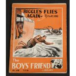 W E JOHNS: BIGGLES FLIES AGAIN, Amalgamated Press, July 1938 "Boy's Friend Library", 1st edition,