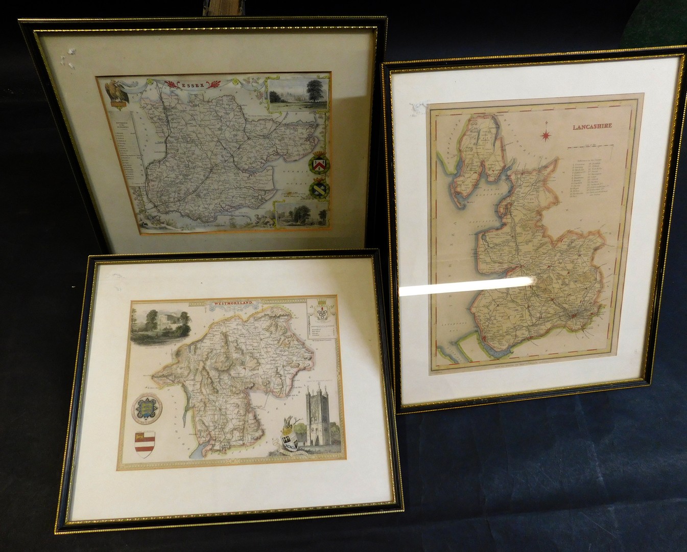 SAMUEL LEWIS: LANCASHIRE, hand coloured engraved map [circa 1838], framed and glazed, approx size