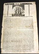 Early 19th century "Letter from America" by Mr Reuben Lane, published by William Upcroft,