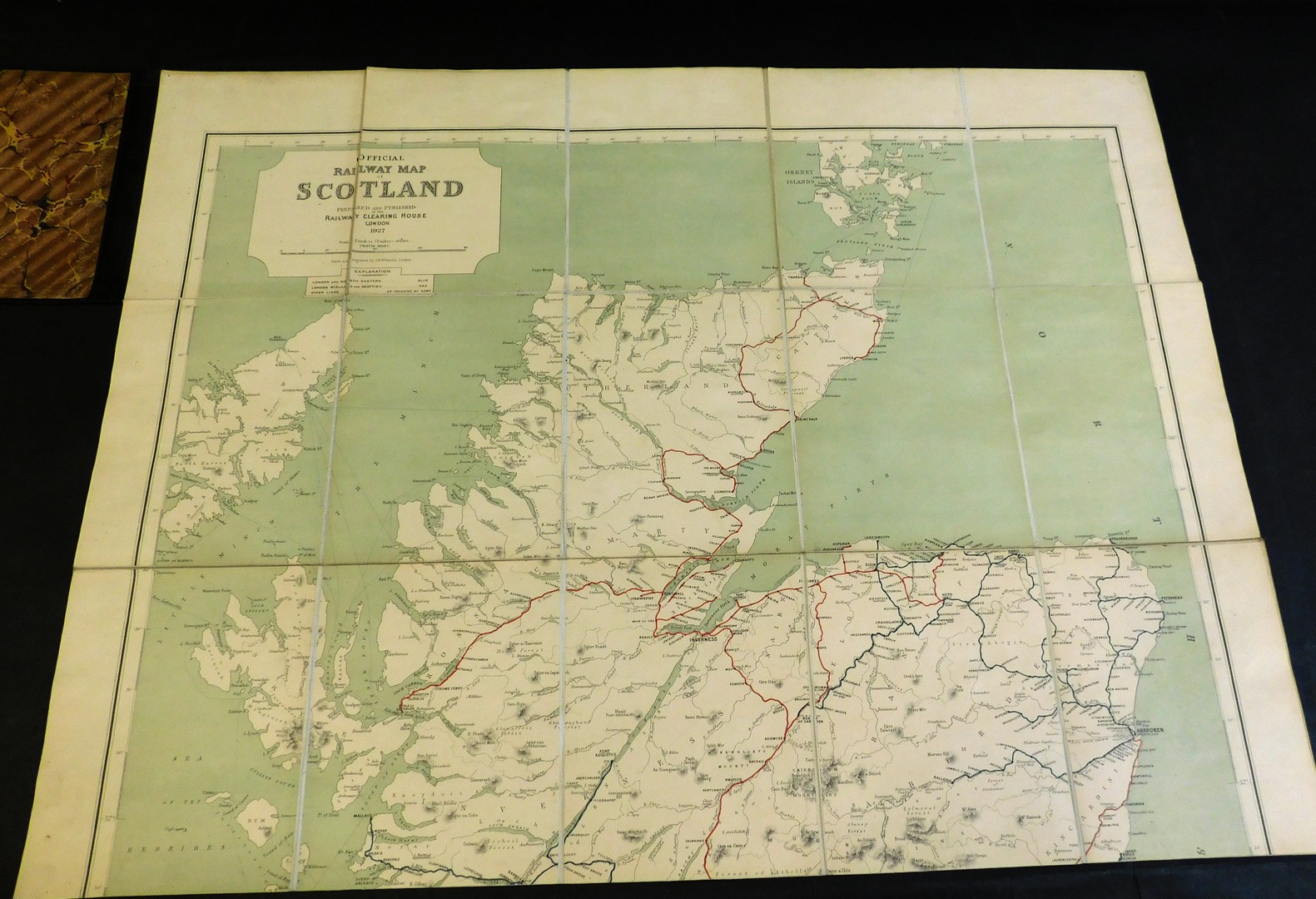 J & W EMSLIE: OFFICIAL RAILWAY MAP OF SCOTLAND, London, The Railway Clearing House 1927, folding