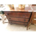 19TH CENTURY MAHOGANY CHEST WITH THREE FULL WIDTH DRAWERS WITH TURNED KNOB HANDLES