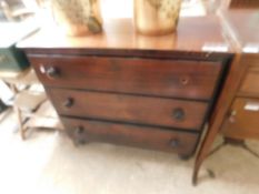 19TH CENTURY MAHOGANY CHEST WITH THREE FULL WIDTH DRAWERS WITH TURNED KNOB HANDLES