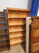 PINE FRAMED FIVE FIXED SHELF BOOKCASE WITH PANELLED BACK